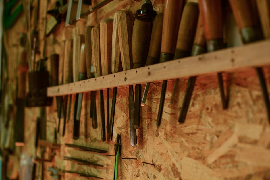 Detailed view of woodworking tools used in kitchen design